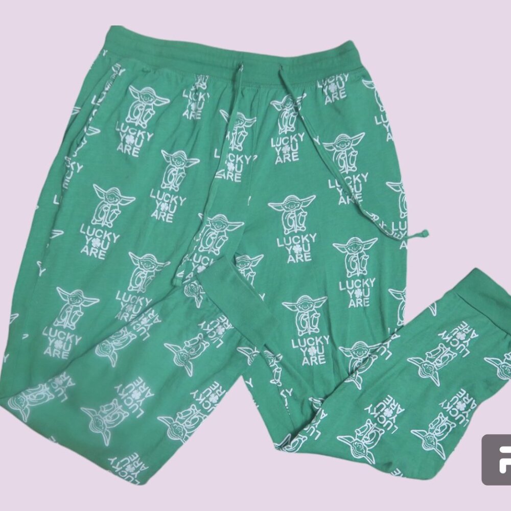 Star Wars Lucky you are pj pajama pants st patrick's day in green and white L